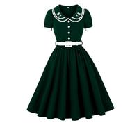 Wellwits Women's Lace Trim Embroidery Collar Vintage Dress Formal Green M