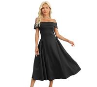 Wellwits Women's Off Shoulder Pleated Vintage Midi Cocktail Formal Dress Black M
