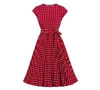 Wellwits Women's Pleated 40s 50s Vintage Dress | Cap Sleeves,Lightweight Comfy Fabric,Casual,Party Cocktail