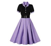 Wellwits Women's Plus Size Polka Dots 1950s Vintage Blazer Dress Purple 4XL