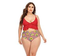 Wellwits Women's Plus Size Sunflower Stripe Print Bralette Bikini Swimsuit Red 2XL