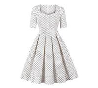 Wellwits Women's Polka Dots 1950s Vintage Cocktail Dress White L
