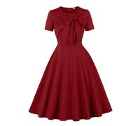 Wellwits Women's Self Tie Big Bow Front Vintage Cocktail Dress Wine Red XL