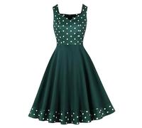Wellwits Women's Sleeveless Polka Dots 1950s Vintage Cocktail Dress Dark Green S