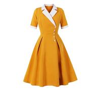 Wellwits Women's Smart Office Lady Work Cocktail Vintage Blazer Dress Yellow M