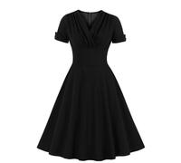 Wellwits Women's Wrap Work Cocktail Vintage Dress Black M