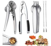 WELLXUNK 2 Pcs Nutcracker + 1 Pcs Chestnut Opener, Walnut Pliers, Stainless Steel Chestnut Opener, Walnut Cracker Tool, Chestnut Cutter, Metal Nut Cracker Tool for All Sorts of Nuts, with 2 Picks