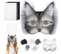 WELLXUNK Animal Cat Mask DIY Set, Therian Mask DIY Set, Therian Cat Mask Mask, Therian Mask Craft Set, Empty Half Face Cat Masks for Crafts for Halloween Masquerade, Masquerade Ball, Cosplay