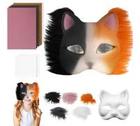 WELLXUNK Animal Cat Mask DIY Set, Therian Mask DIY Set, Therian Cat Mask Mask, Therian Mask Craft Set, Empty Half Face Cat Masks for Crafts for Halloween Masquerade, Masquerade Ball, Cosplay