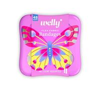 Welly Bandages | Adhesive Flexible Fabric Bravery Badges | Assorted Shapes for Minor Cuts, Scrapes, and Wounds | Colorful and Fun First Aid Tin | Butterfly Patterns - 48 Count