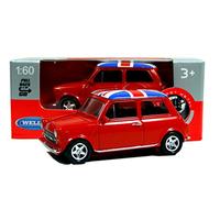 Welly Mini Cooper Mini Model (Red) with Union Jack Top Made of Die Cast Metal and Plastic Parts, Pull Back & Go Action Toy