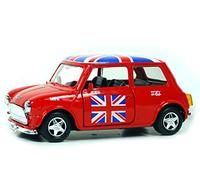 Welly Mini Cooper Model (Red) with Union Jack Top Made of Die Cast Metal and Plastic Parts, Pull Back & Go Action Toy - 384R