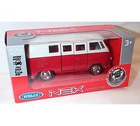 welly red/white volkswagen T1 1963 bus pull back and go action model
