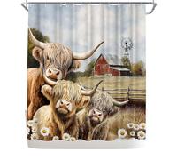 WELMECO Farm Cow Shower Curtain Highland Cow Print Shower Curtain for Bathroom Decor, 72x72inch Polyester Fabric