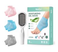 Welnove Moisturizing Heel Socks - 3 Pairs Aloe Vera Extract Infused Gel Lining for Dry Feet - Cracked Heel Repair Treatment - Cotton Socks for Women Men Foot Care (Includes Foot File, Extra Large)