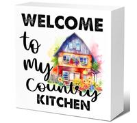 Welocme To My Country Kitchen Wooden Box Sign for Kitchen Shelf Entryway Tabletop Desk Decor,Rustic Welcome Sign Decor 5x5 Inch