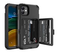 WeLoveCase iPhone 11 Wallet Case Defender Wallet Credit Card Holder Cover with Hidden Mirror Three Layer Shockproof Heavy Duty Protection All-Round Armor Protective Case for iPhone 11 Black