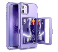 WeLoveCase iPhone 11 Wallet Case for Women Defender Credit Card Holder Cover with Hidden Mirror Three Layer Shockproof Heavy Duty Protection All-Round Protective Case for iPhone 11 Light Purple