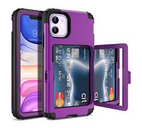 WeLoveCase iPhone 11 Wallet Case for Women, Men Defender Credit Card Holder Cover with Hidden Mirror Three Layer Shockproof Heavy Duty Protection All-Round Protective Case for iPhone 11 Purple