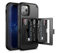WeLoveCase iPhone 12/12 Pro Wallet Case with Credit Card Holder & Hidden Mirror, Defender Three Layer Shockproof Heavy Duty Cover, Black