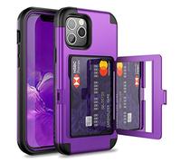 WeLoveCase iPhone 12/12 Pro Wallet Case with Credit Card Holder & Hidden Mirror, Defender Three Layer Shockproof Heavy Duty Cover for iPhone 12/12 Pro 2020, 6.1 inch 5G Purple