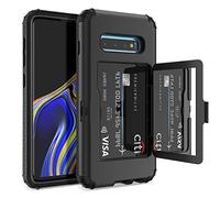 WeLoveCase S10 Plus Wallet Case - Defender Wallet Card Holder Cover With Hidden Mirror Three Layer Shockproof Heavy Duty Protection All-Round Armor Protective Case For Samsung Galaxy S10+ Plus Black