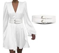 WELROG Elastic Waist Belt for Women - 6 cm Wide Belt for Dress, Shirts Stretchy Coat Belt with Golden Hook Buckle (82.5 cm(for waist size 79.5-136 cm), White)