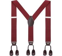 WELROG Mens Elastic Suspenders Adjustable Braces - Y back with Leather Button End and Strap (Wine red)