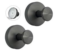 Welsa Suction Cup Hooks for Shower - 2 Pack, Gray - Stainless Steel, Strong Suction, No Drill, Removable Hanger, Tile Bathroom Kitchen Wall, Glass Door, Mirror Hook Hanging Robe, Towel Holder