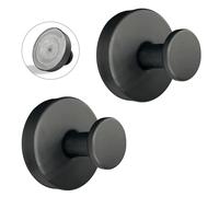 Welsa Suction Cup Hooks for Shower - Stainless Steel, Strong Suction, No Drill, Removable Hanger - Tile Bathroom Kitchen Wall, Glass Door, Mirror Hook Hanging Robe, Towel Holder (2 Pack, Matte Black)