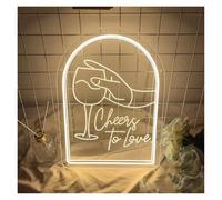 WELSAA Hanging Art Neon Signs Adjustable Brightness Cheers to Love USB Powered 3D Engraved Neon Lights Sign Suitable for Party Decor 30cmx38cm