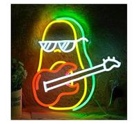 WELSAA Hanging Art Neon Signs Avocado Guitar Neon Sign for Wall Decor Brightness Adjustable Light USB Powered for Music Party Bar Club Bedroom 33cm×35cm