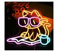 WELSAA Hanging Art Neon Signs Cat Reading Book Neon Signs Dimmable USB Powered LED Neon Lights for Classroom Library Reading Room Wall Decoration 32cm×34cm