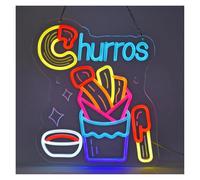 WELSAA Hanging Art Neon Signs Churros Neon Sign LED Light Dimmable for Restaurant Store Food Stand Truck Shop Juice Bar Market Party Home Decor USB Powered 38cmx31cm