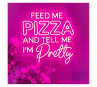 WELSAA Hanging Art Neon Signs Feed Me Pizza and Tell Me I'm Pretty Neon Sign LED Light Dimmable USB Powered for Pizza Shop Restaurant Hotel Wall Decor 42.16cmx42.42cm(Pink)