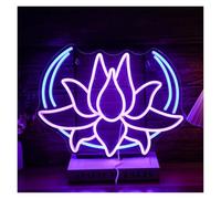 WELSAA Hanging Art Neon Signs Moon Lotus Flower Neon Sign for Wall Decor Dimmable LED Light USB Powered for Coffee Party Yoga Room Home Man Cave Birthday 39.4cmx30cm