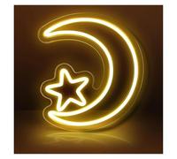 WELSAA Hanging Art Neon Signs Moon Star Neon Sign Dimmable LED Light for Wall Decor Bedroom Backdrop Wedding USB Powered 28cm×30cm