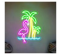 WELSAA Hanging Art Neon Signs Palm Tree Neon Sign Bird Tree Outdoor Oasis Pool Bar Decor Home Bedroom 45cm