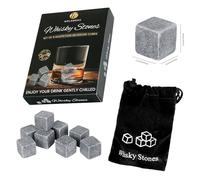 Welsberg Pack of 9 Whisky Stones, On The Rocks Cooling Whiskey Cubes with Practical Fabric Bag, Ice Cubes for Drinks Made of Soapstone, Grey