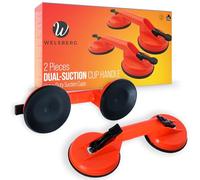Welsberg Set of 2 Dual Cup Suction Lifters, Heavy Duty Vacuum Double Suction Pads, Glass Tiles Mirror Lifter, 100 kg Lifting Capacity, Orange