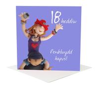 Welsh 18th birthday card for girl - penblwydd hapus - by Erica Sturla | Premium 300gsm board, gloss exterior, blank inside - Welsh 18th birthday card for a girl, made in the UK