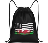 Welsh American Flag Women Men Drawstring Backpack Waterproof Pe Bag Foldable String Backpack For Holidays Football Picnic