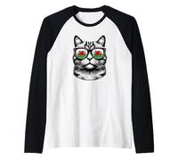 Welsh Cat Wearing Sunglasses with Wales Flag Raglan Baseball Tee