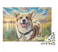 Welsh Corgi 1000 Piece Cardboard Blue Sky White Clouds Wildflowers Puzzle Bundle Teens Hard Challenge Brain Training Family Evening Travel Compact 38x26cm/1000pcs
