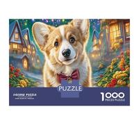 Welsh Corgi 1000 Piece Cardboard Puzzle Corgi with Bow Tie Challenging Brain Teaser Adult Puzzle Enthusiasts Mental Stimulation Problem Solving Indoor Solo Activity 52x38cm/1000pcs