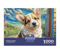 Welsh Corgi 1000 Piece Eco-friendly Material Corgi in A Bright Scene Puzzles for Seniors Full-size Poster Included Gift for Her Minimalist Design 52x38cm/1000pcs