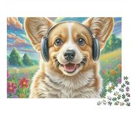 Welsh Corgi 1000-Piece Jigsaw Puzzle Headphones Fun Look- Educational & Challenging Game for Kids 52x38cm/1000pcs