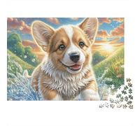 Welsh Corgi 1000 Piece Paper Sunny Wildflower Lawn Puzzle Large Piece Elderly Logic Skill Mindfulness Meditation Gift for Senior Enthusiasts 52x38cm/1000pcs