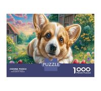 Welsh Corgi 1000 Pieces Cardboard Jigsaw Puzzle Family Corgi with Berries Adults & Kids Brain Teaser Educational Creative Development Group Play Indoor Activity 38x26cm/1000pcs