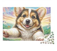 Welsh Corgi 1000 Pieces Jigsaw Puzzles Engaging Family Games Corgi Lying on Grass Jigsaw Puzzle Beautiful Decoration for Adults And Kids 38x26cm/1000pcs